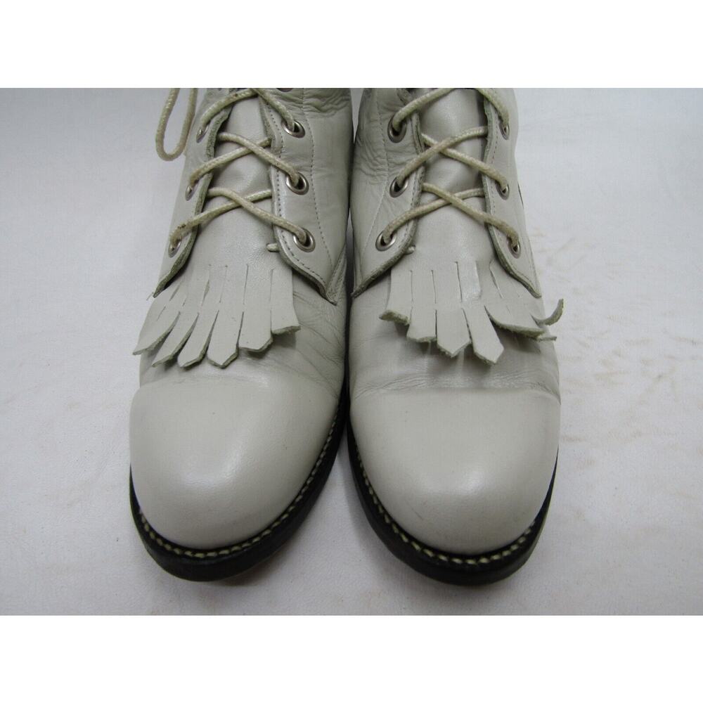 JUSTIN Womens Size 6 C Wide Width White Leather Laces Kilt Cowboy Western Boots - Picture 6 of 11